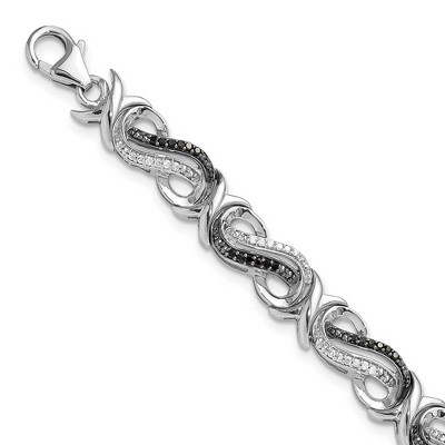 Black Bow Jewelry Sterling Silver Black & White Diamond Scroll Link Bracelet, 7.5 Inch