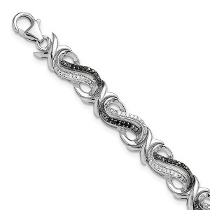 Black Bow Jewelry Sterling Silver Black & White Diamond Scroll Link Bracelet, 7.5 Inch - 1 of 4