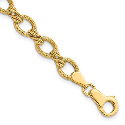 Black Bow Jewelry 7.5mm 14K Yellow or White Gold Hollow Fancy Link Chain Bracelet, 7 In