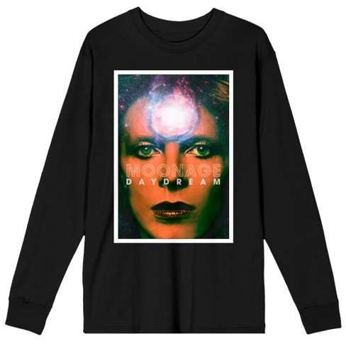 David Bowie Close Up Face Crew Neck Long Sleeve Black Adult Tee