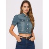 Allegra K Women's Casual Point Collar Button Down Puff Sleeve Crop Denim Jackets - image 3 of 4