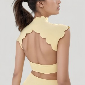 Anna-Kaci Active Women's Scallop Edge High Neck Cropped Top with Cap Sleeves and Open Back Detail - 1 of 4