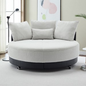 52.75" Polyester Oversized Round Swivel Chair with Adjustable Phone Stand & Throw Pillows - 1 of 4