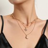 HTUTWOO Layered Star Moon Choker Necklace, Gold Crystal Starburst Pendant Necklace, Crescent Station Bead Chain Necklace, Jewelry for Women - 2 of 4