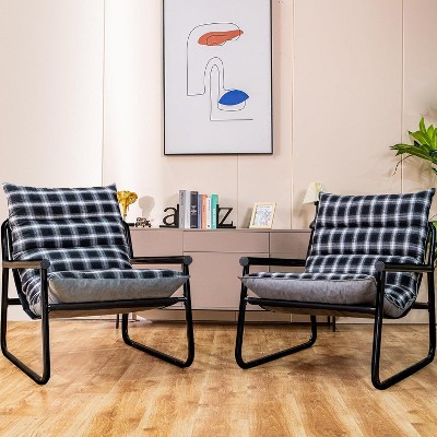 Hooseng Modern Accent Chair, Fluffy Living Room Chair with Removable Cushion, Armchair Chairs With Metal Frame for Bedroom Balcony Reading Room