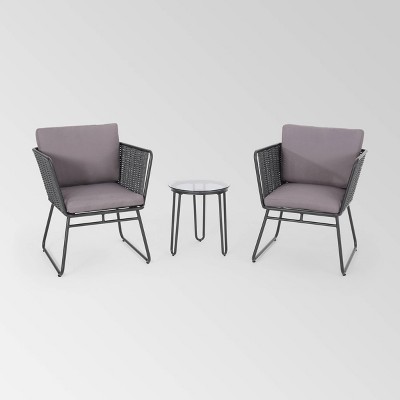 La Jolla 3pc Rope Weave Modern Chat Set - Dark Gray/Gray - Christopher Knight Home