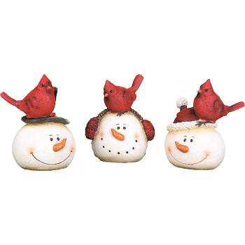 Transpac Christmas Winter Snowman and Cardinal Polyresin Tabletop Figurine Decoration Set of 3, 4.50H inches