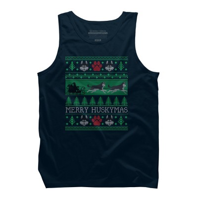 Men's Design By Humans Christmas Siberian Husky Dog Funny Husky Ugly Christmas Sweater By pahari Tank Top