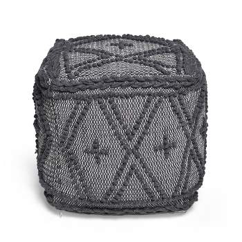 Fossa Boho Handcrafted Fabric Cube Pouf Charcoal - Christopher Knight Home