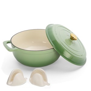 Sevobal Pots and Pans Cast Iron 5qt Cooking Pot Dutch Oven Pot for Bread Baking, Cooking Enamel Pot Round Dutch Oven, Green, 13.3"*10.5"*4.7" - 1 of 4