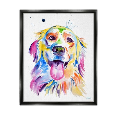 Stupell Industries Watercolor Style Happy Dog Face Framed Canvas