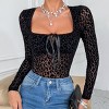 Women's Embroidered Tie-Front Bodysuit Sheer Black Long-Sleeve Lingerie for a Chic Look - 2 of 4