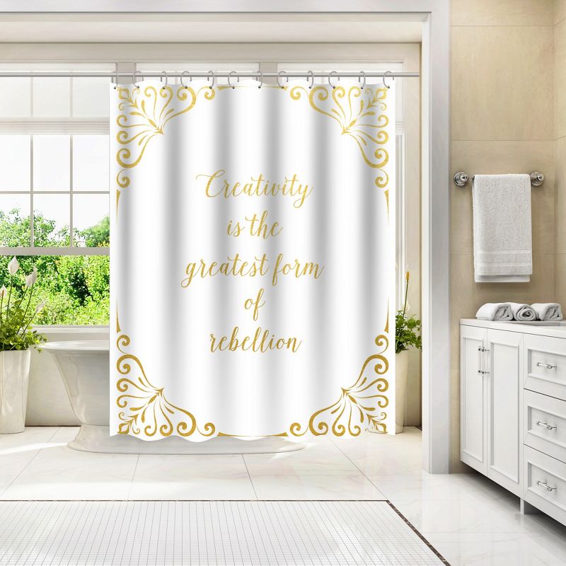 Americanflat 71" x 74" Shower Curtain, Rebellion Gold by Samantha Ranlet, 4 of 9