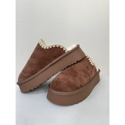 Women's Wo's Crochet Edge faux-shearling Platform Slippers - CCOCCI