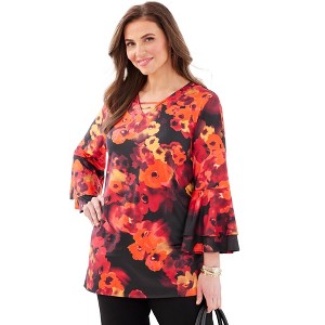 Catherines Women's Plus Size Flutter Sleeve V-Neck Top - 1 of 4