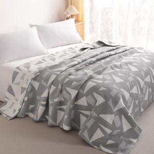 3 Layers Cotton Muslin Bed Blanket, Breathable Thermal Yarn Dyed Blanket - NTBAY - 1 of 4