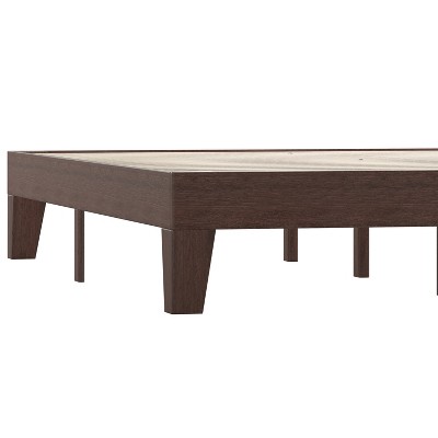 Walnut Finish Queen Wood Platform Bed Frame with Slats