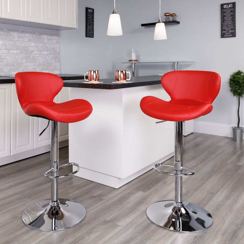Emma and Oliver 2 Pack Contemporary Vinyl Adjustable Height Barstool with Curved Back and Chrome Base, 2 of 7