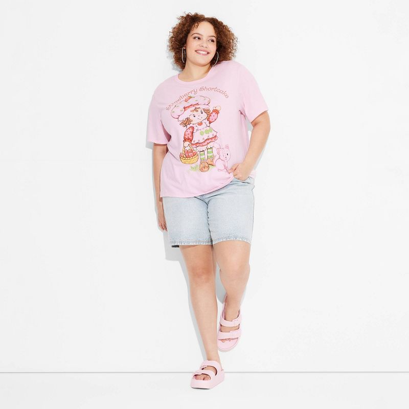 Women's Oversized Print Strawberry Shortcake Short Sleeve Graphic T-Shirt - Pink, 3 of 5