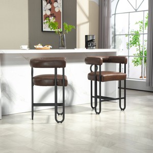 Height Bar Stools Set Of 2,Boasting Curved Wishbone Frame Streamlined Silhouette Armrest Counter Stool with Three Legs-Cuddlewood - 1 of 4
