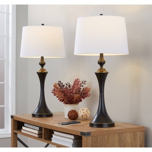 LumiSource Set of 2 Flint 30" Contemporary Table Lamps Oil Rubbed Bronze with White Linen Shade and Built-in USB Port from Grandview Gallery - 1 of 4