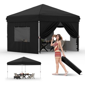10x10 ft Pop-Up Canopy Tent - Heavy-Duty Instant Canopy with 1 Removable Mesh Sidewall, One-Person/One-Button Push Setup - 1 of 4