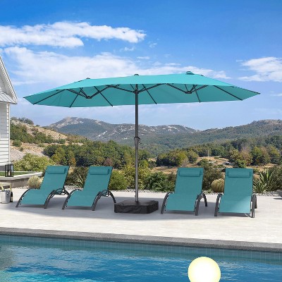 PURPLE LEAF 14ft Patio Market Umbrella and Base Double-Sided Rectangle Outdoor Table Sun Umbrellas with Crank