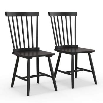Costway Windsor Dining Chairs Set of 2 Armless Spindle Back Solid Rubber Wood Black/Natural