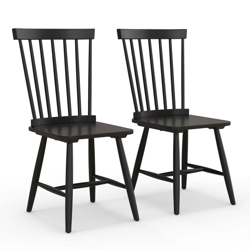Costway Windsor Dining Chairs Set of 2 Armless Spindle Back Solid Rubber Wood Black/Natural, 1 of 10
