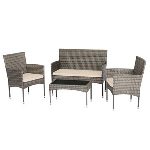 BestMassage Patio Furniture Set 4 Pieces with Glass Topped Coffee Table Cushions - 1 of 4