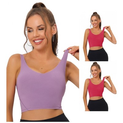 Allegra K Women's Workout Fitness Longline Wireless Padded Sports Bras Multicolored