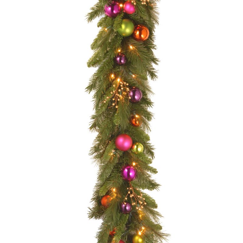 National Tree Company Pre-Lit Artificial Christmas Garland, Green, Kaleidoscope, White Lights, With Ball Ornaments, Berry Clusters, Plug In,6 Feet, 1 of 6