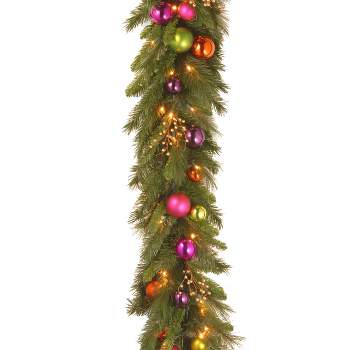 National Tree Company Pre-Lit Artificial Christmas Garland, Green, Kaleidoscope, White Lights, With Ball Ornaments, Berry Clusters, Plug In,6 Feet