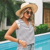Women's Black & White Stripe V-Neck Lace Sleeve Top - Cupshe - 4 of 4