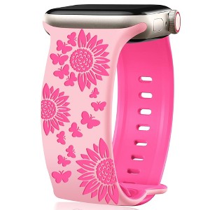 HTUTWOO Sunflowers Engraved Apple Watch Band, Soft Silicone Strap 38/40/41/42/44/45/49mm for iWatch Series 11 10 9 8 7 6 5 4 3 2 1 SE Ultra - 1 of 4