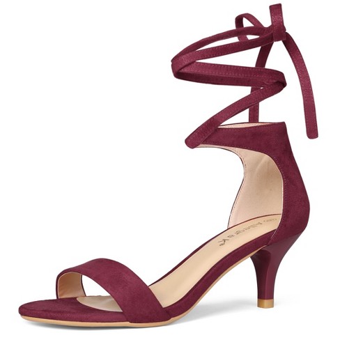 Allegra K Women's Kitten Heel Lace-up Sandals Burgundy 8.5 : Target