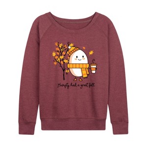 Women's - Instant Message - Humpty Had A Great Fall Lightweight French Terry Wide Neck Long Sleeve Graphic Shirt - 1 of 4
