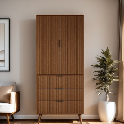 GlasFlength Decorative Storage Cabinets ， Kitchen Bedroom and Living Room Clothes Bathroom Locker Brown 31.5"*15.7"*71"