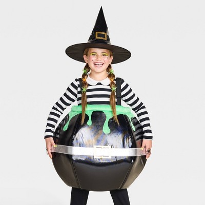2pc Kids' Halloween Costume and Witch Cauldron Accessory Set - Hyde and EEK! Boutique™ One Size Green/Black