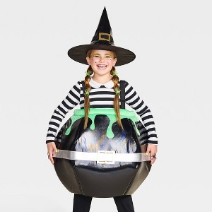 2pc Kids' Halloween Costume and Witch Cauldron Accessory Set - Hyde and EEK! Boutique™ One Size Green/Black - 1 of 3
