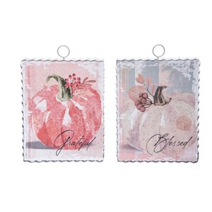 Transpac MDF/Metal/Paper Watercolor Pumpkin Wall Set of 2 Fall/Harvest Home Decorations - 1 of 1