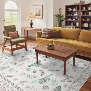 Rugs for Living Room, Floral Insect Botanical Area Rug, Soft Washable Non Slip Low Pile Rug Bedroom Home Decor - 1 of 4