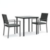 vidaXL 3 Piece Patio Dining Set - Poly Rattan and Steel Frame - Weather Resistant, Black Rattan Chairs and Black Glass Tabletop - 3 of 4