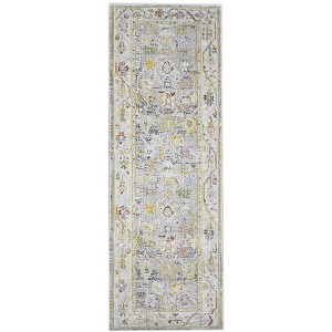 8' Ivory Blue And Green Floral Runner Rug - 1 of 4