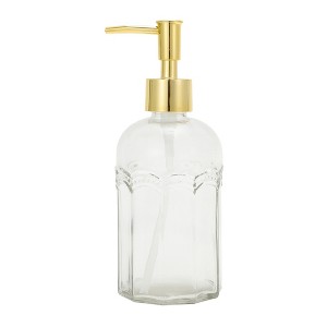 Unique Bargains Cylinder Wave Texture Soap Dispenser 12.17oz Clear Gold Tone 1 Pc - 1 of 4