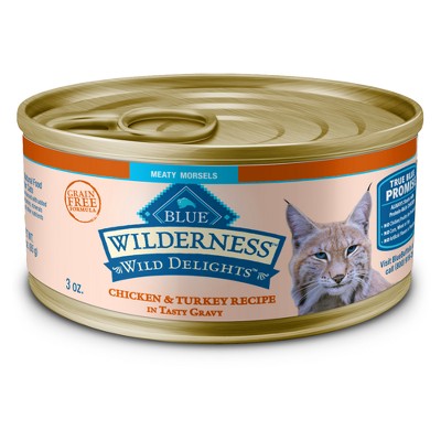 Blue Buffalo Wilderness Wild Delights High Protein Grain Free Natural Adult Meaty Morsels Wet Cat Food with Chicken & Turkey - 3oz