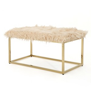 Mallory Faux Fur Ottoman Beige - Christopher Knight Home