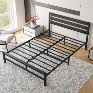 SEVOBAL Beds, Queen Size Platform Frame with Wooden Headboard for Industrial Bedroom Style and Practical Storage Solutions, Black, 59.25"*14.96"*3.74" - 1 of 4