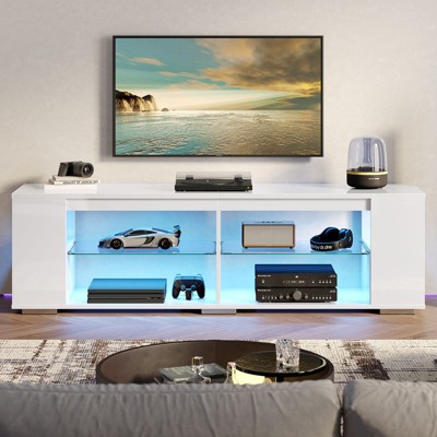 Pinmoco 70" LED TV Stand, Gaming Entertainment Center with Bookshelf & 4 Open Shelves