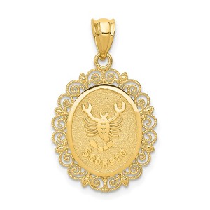 Black Bow Jewelry 14k Yellow Gold Filigree Oval Scorpio the Scorpion Pendant, 20mm - 1 of 4